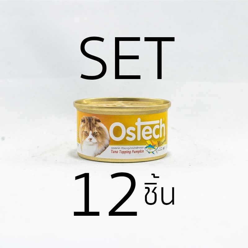 [Set 12 ชิ้น]อาหารกระป๋องแมวออสเทค กัวเม่ รสทูน่าหน้าฟักทอง 80 g.