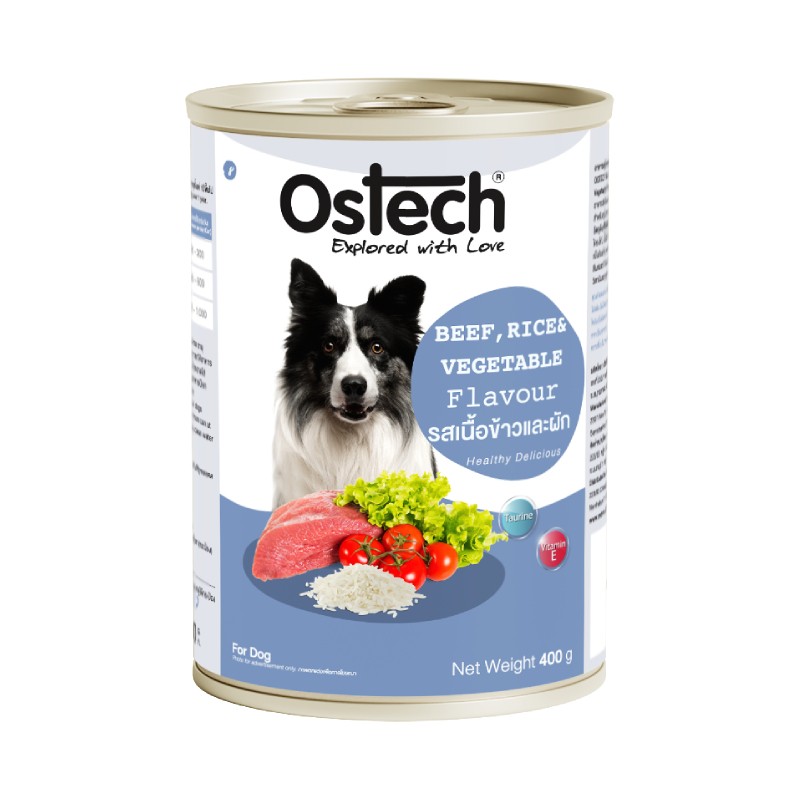 อาหารกระป๋องสุนัขออสเทค รสเนื้อข้าวและผัก ขนาด 400 กรัม