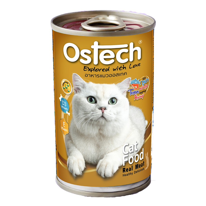 อาหารกระป๋องแมวออสเทค รสทูน่าหน้ากุ้ง 400 g.