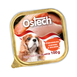 อาหารถาดสุนัขออสเทค รสไก่+ปลาแซลมอน 100 g.