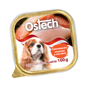 อาหารถาดสุนัขออสเทค รสไก่+ปลาแซลมอน 100 g.