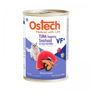 อาหารกระป๋องแมวออสเทค กัวเม่ VF+ รสทูน่าหน้าซีฟู้ด 400 g.