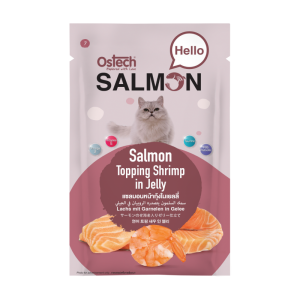 อาหารแมวออสเทค ฮัลโหล แซลมอน แซลมอนกุ้งในเยลลี่ 70ก.