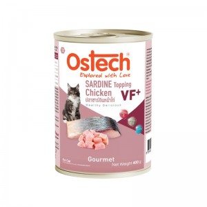 อาหารกระป๋องแมวออสเทค กัวเม่ VF+ รสซาร์ดีนหน้าไก่ 400 g.